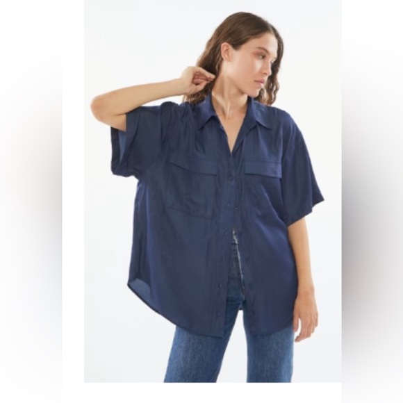 Oversized navy button down from UO. Slightly sheer - Picture 1 of 3